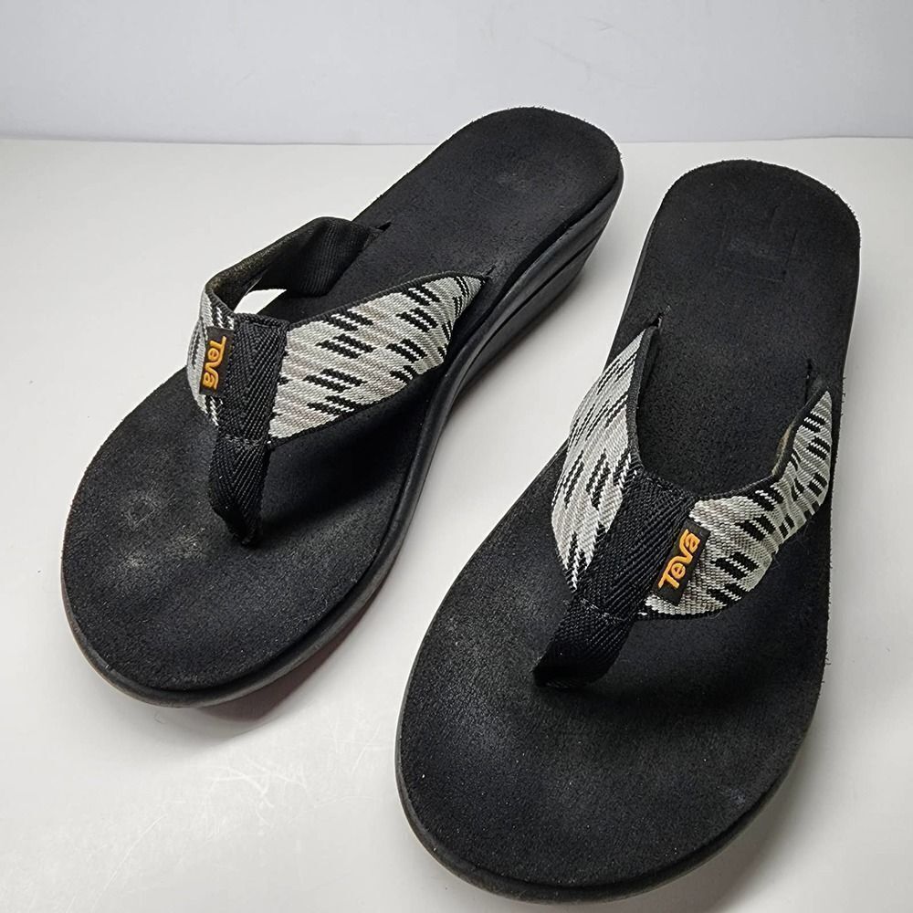 Teva Voya Wedge Thong Sandals Black and Gray‎ womens size 10